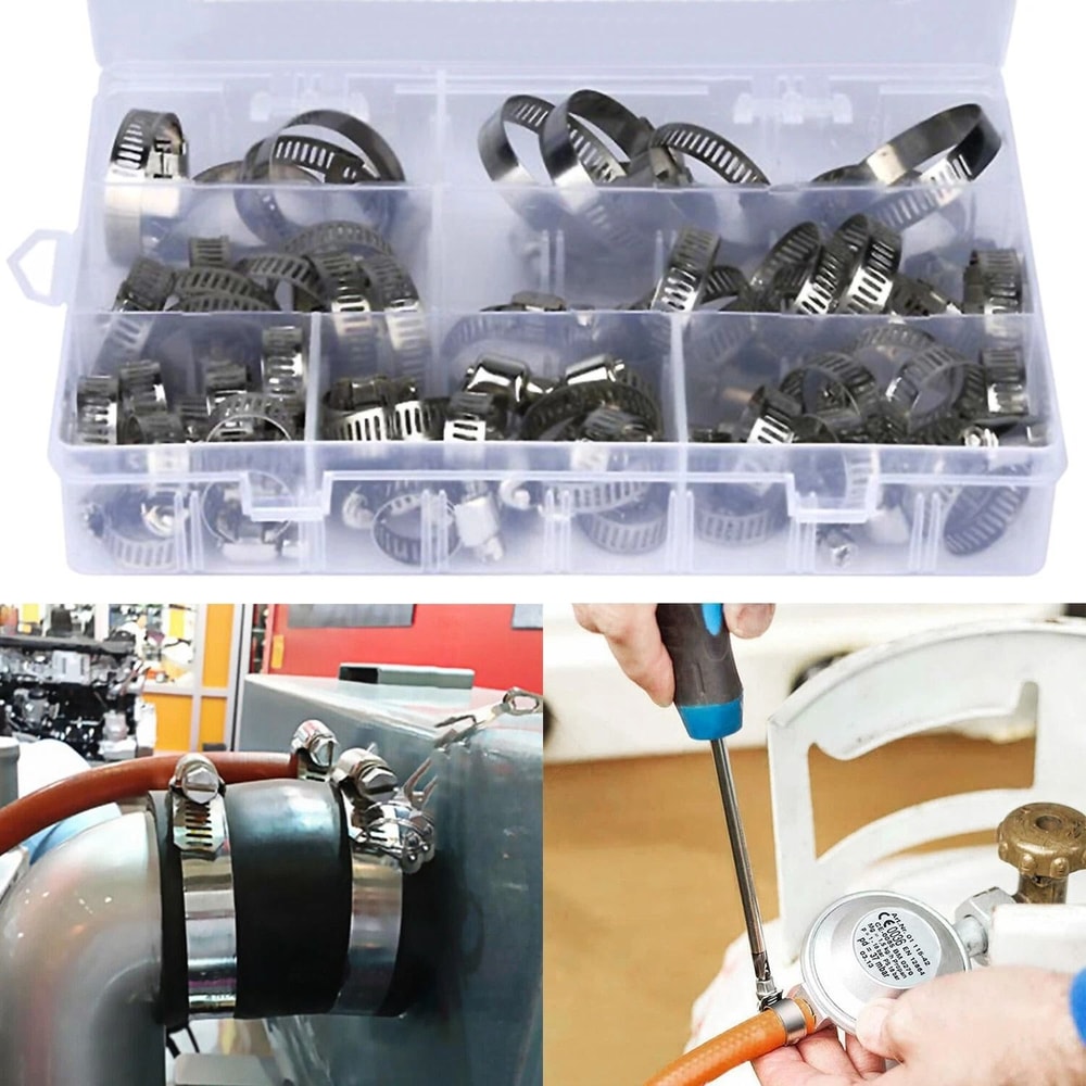 Stainless Steel Hose Clamp Assortment Kit With Sizes Adjustable Worm Gear Clamps 1