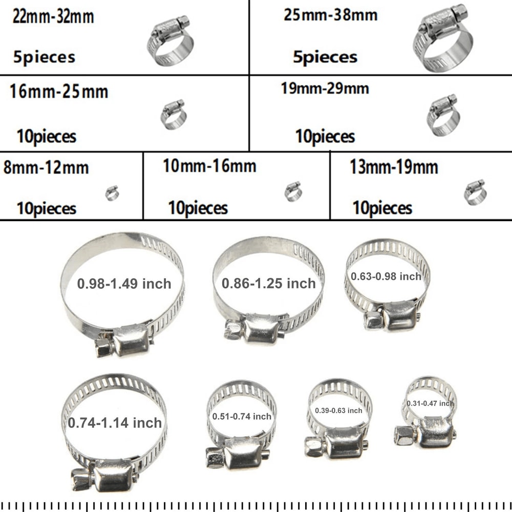 Stainless Steel Hose Clamp Assortment Kit With Sizes Adjustable Worm Gear Clamps 5
