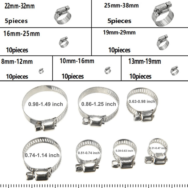 Stainless Steel Hose Clamp Assortment Kit With Sizes Adjustable Worm Gear Clamps 5