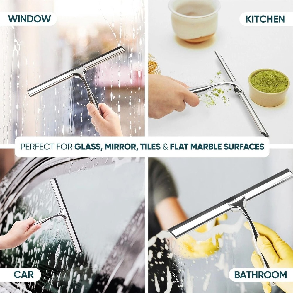 Stainless Steel Shower Squeegee With Hooks For Glass Doors Windows And Bathroom Cleaning 2