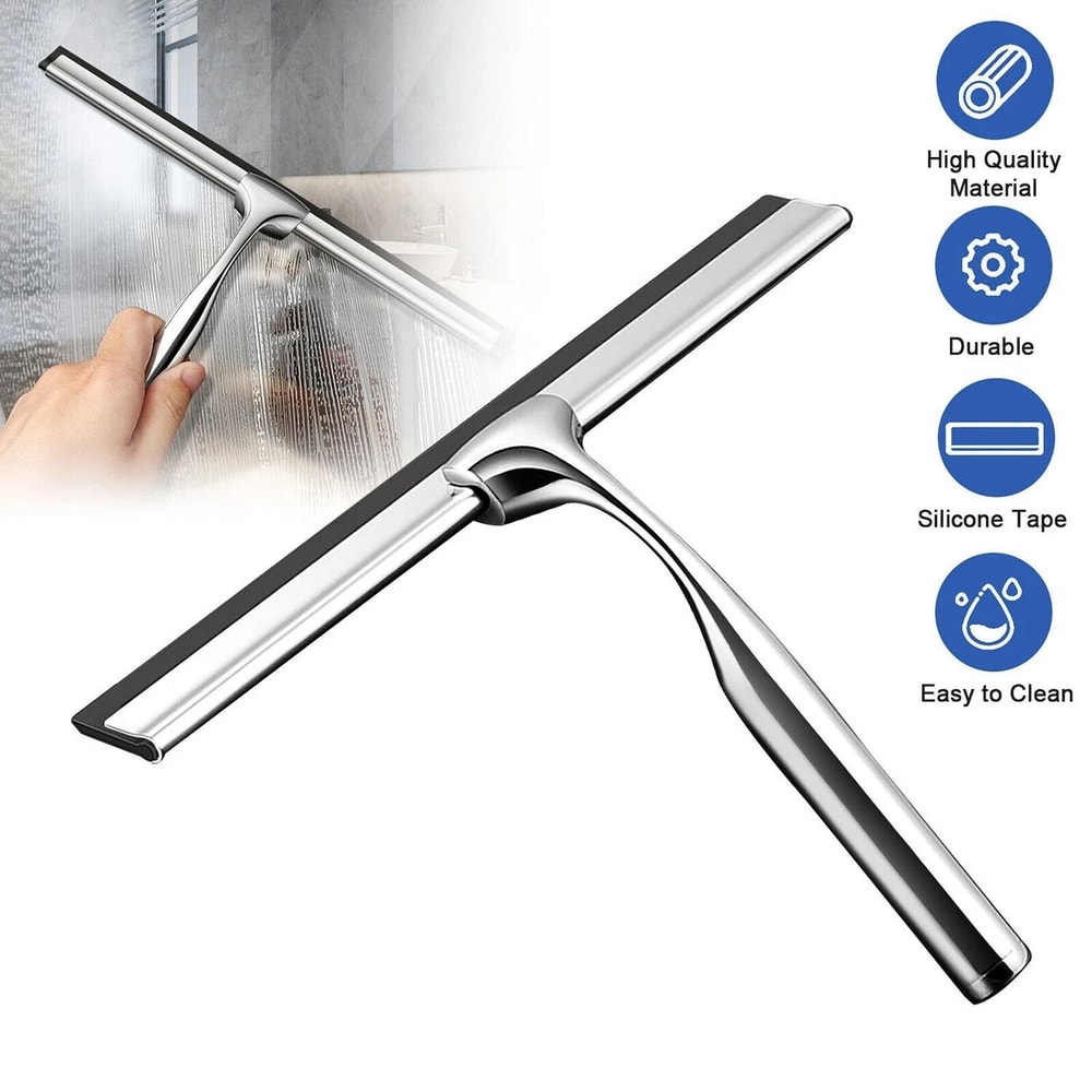 Stainless Steel Shower Squeegee With Hooks For Glass Doors Windows And Bathroom Cleaning 5