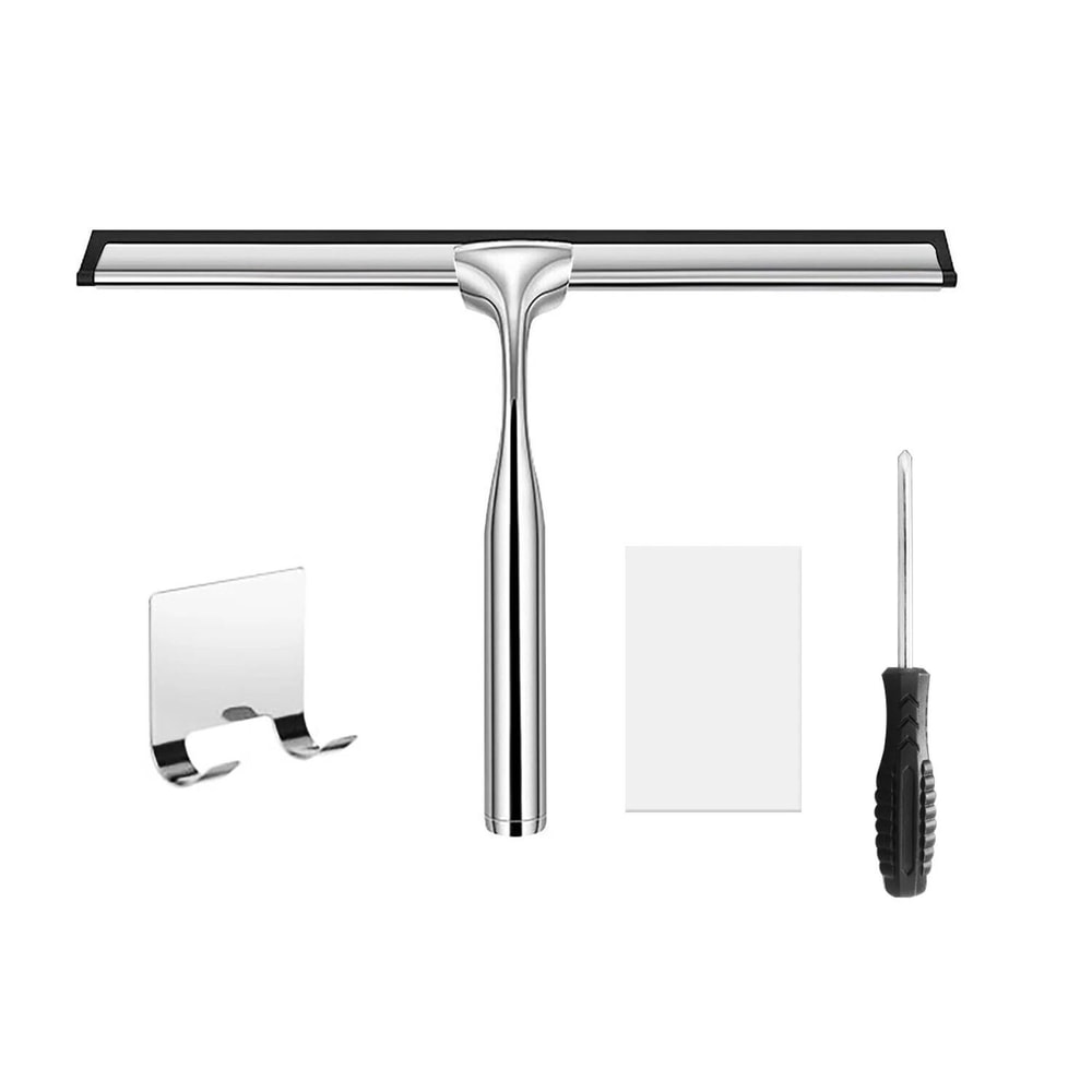 Stainless Steel Shower Squeegee With Hooks For Glass Doors Windows And Bathroom Cleaning 0