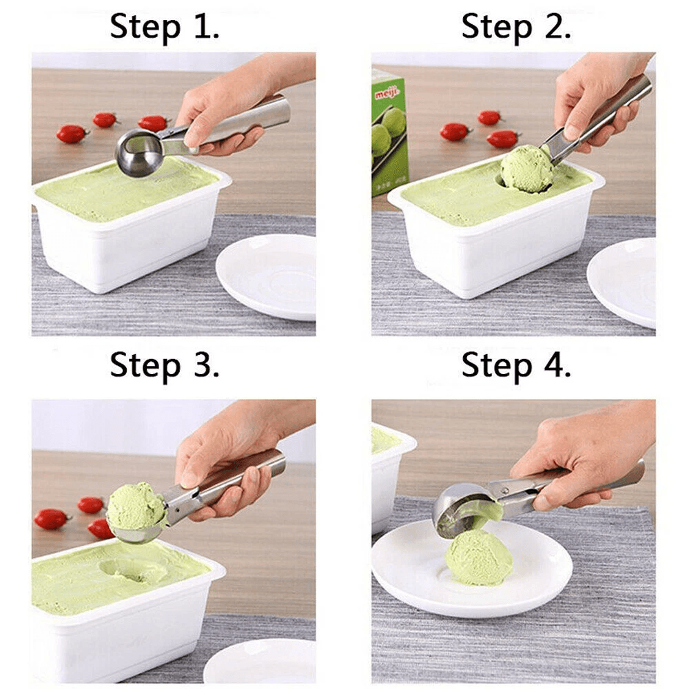 Stainless Steel Ice Cream Scoop With Trigger Easy Release Cookie Dough And Melon Scoop 1