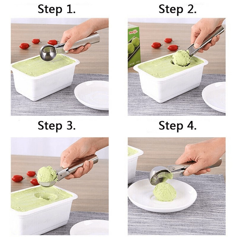 Stainless Steel Ice Cream Scoop With Trigger Easy Release Cookie Dough And Melon Scoop 1