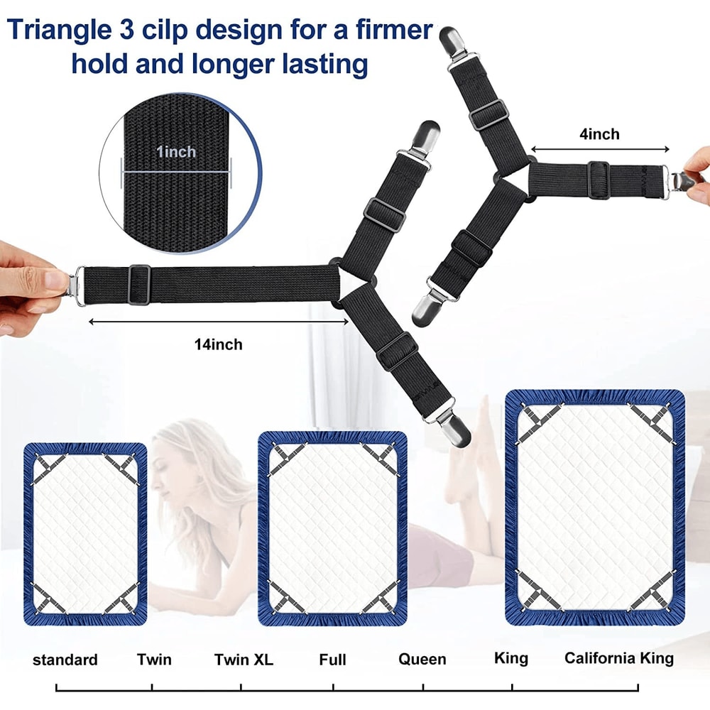 Adjustable Bed Sheet Fasteners With Elastic Clips Set Of Non Slip Sheet Holder Straps 6