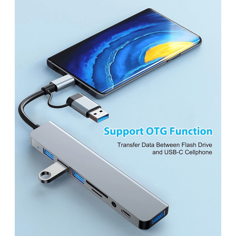 Port USB Hub With SD TF Card Reader Powered Splitter For Laptop PC IPad 1