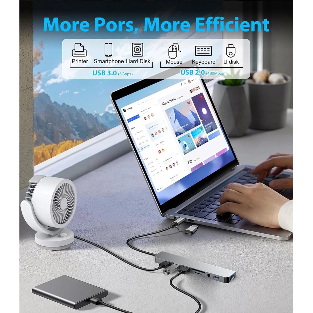 Port USB Hub With SD TF Card Reader Powered Splitter For Laptop PC IPad 3