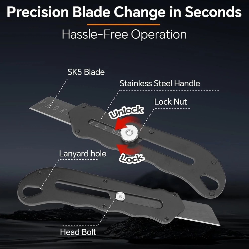 Heavy Duty Box Cutter Retractable Utility Knife Adjustable Rust Resistant Handle 12