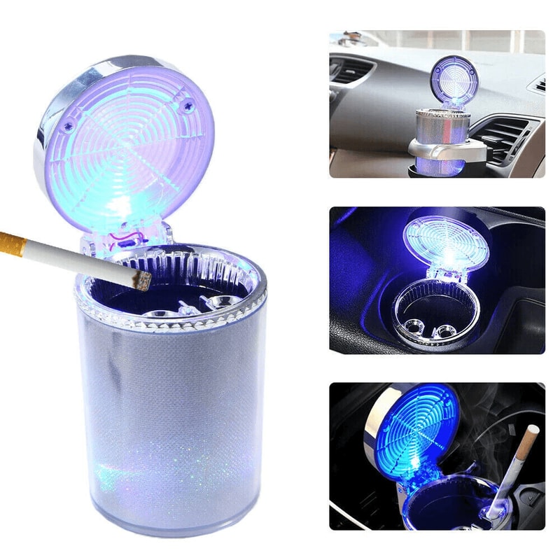 Car LED Ashtray Smokeless Car Ashtray With Blue Light LED Cigarette Holder Cup 4