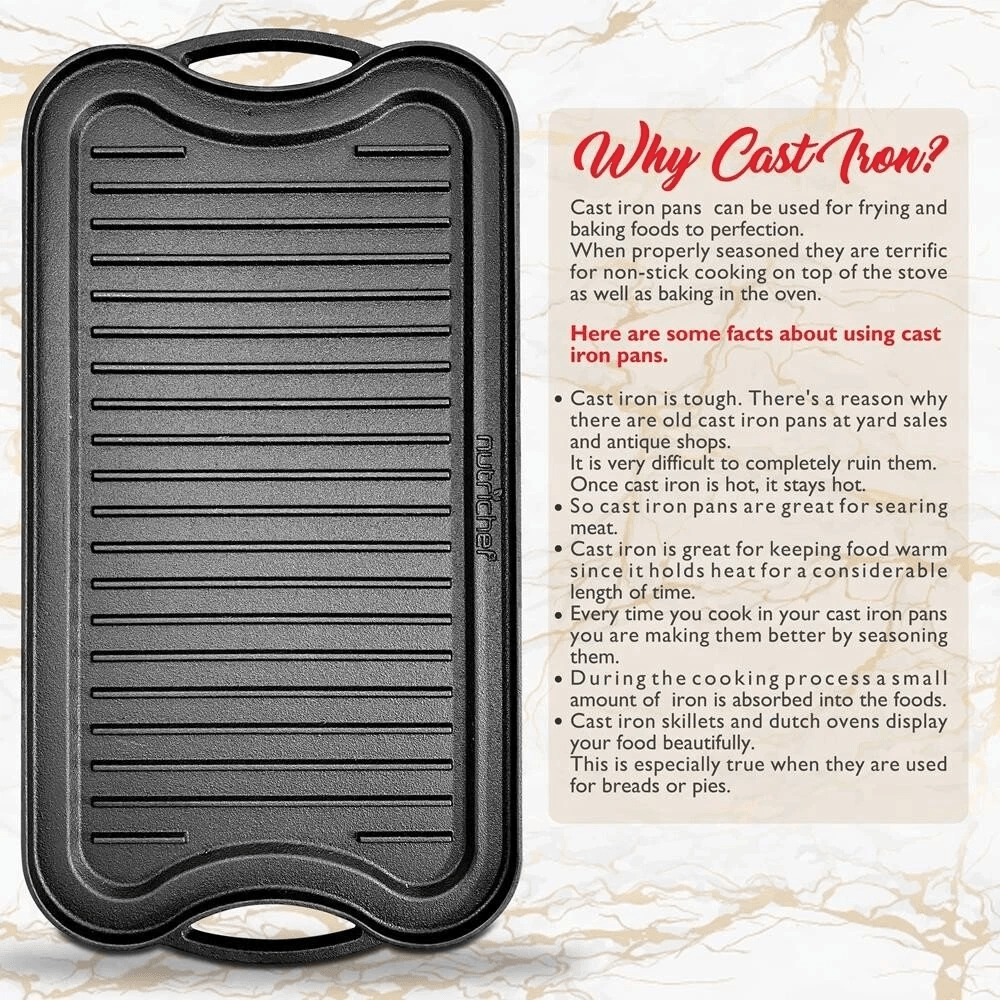 Reversible Cast Iron Griddle Grill Pan Non Stick Flat Surface For Induction Electric Gas Stoves 3