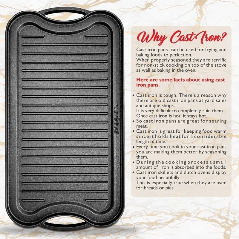 Reversible Cast Iron Griddle Grill Pan Non Stick Flat Surface For Induction Electric Gas Stoves 3