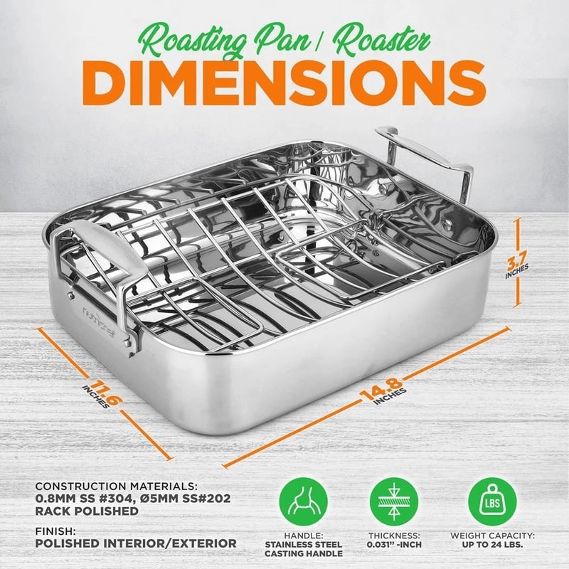 NutriChef Roasting Pan With Polished Rack And Cast Handlelbs Capacity 6