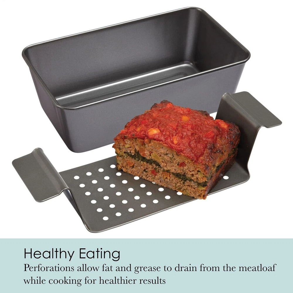 Metallic Meatloaf Pan With Insert Nonstick Healthy Loaf Pan 1