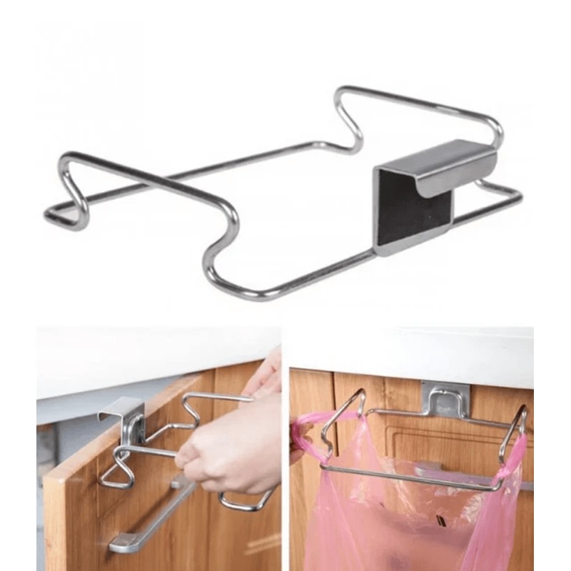 Over Cabinet Door Trash Bag Holder Metal Hanging Kitchen Garbage Bag Rack 2