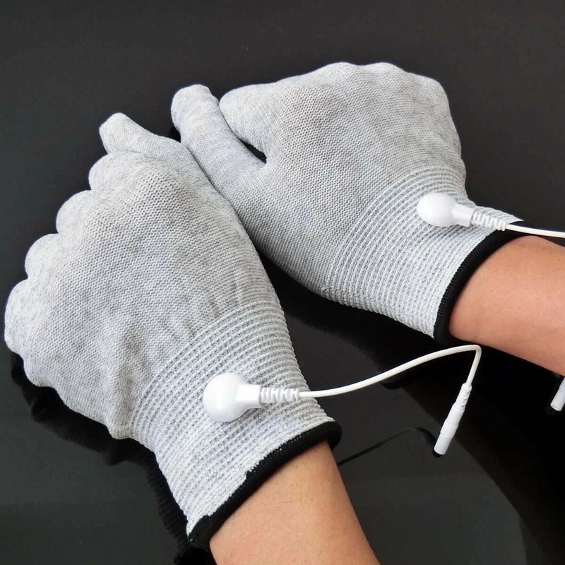 Conductive TENS Massage Gloves Silver Fiber Electrotherapy Hand Electrodes 0