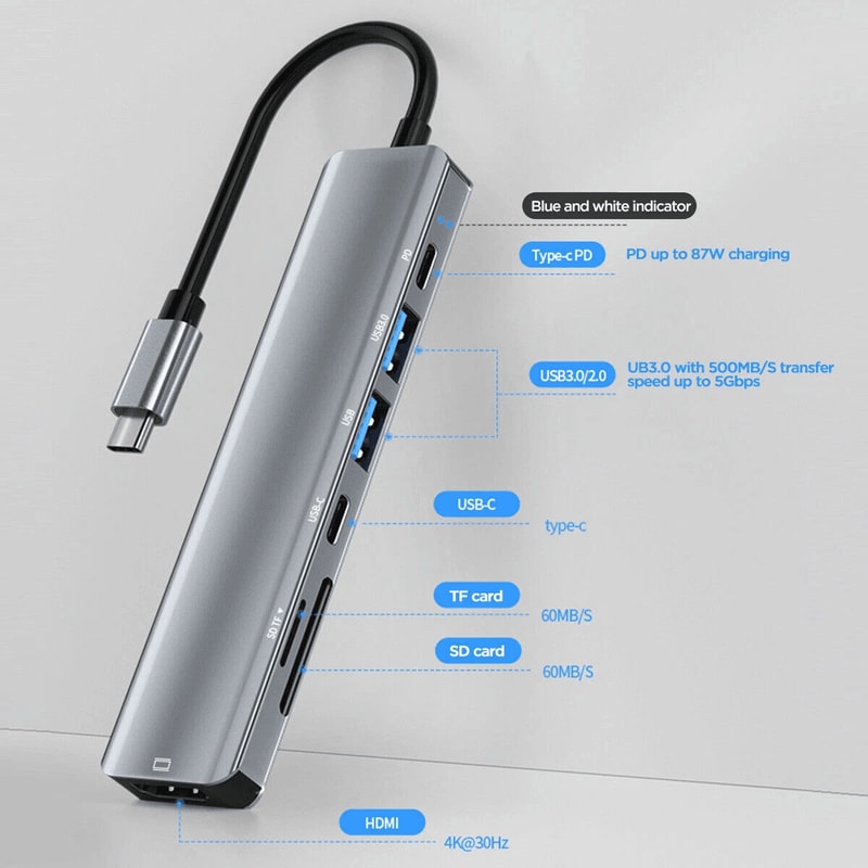 USB C Hub Adapter For Laptops Multiport Type C Connectivity 4