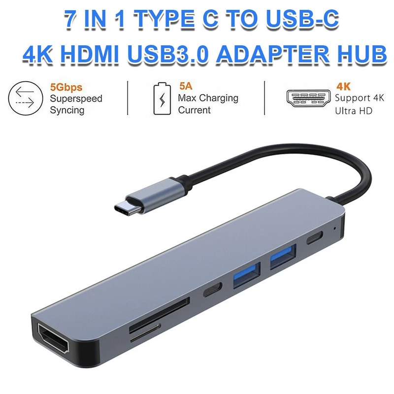 USB C Hub Adapter For Laptops Multiport Type C Connectivity 5
