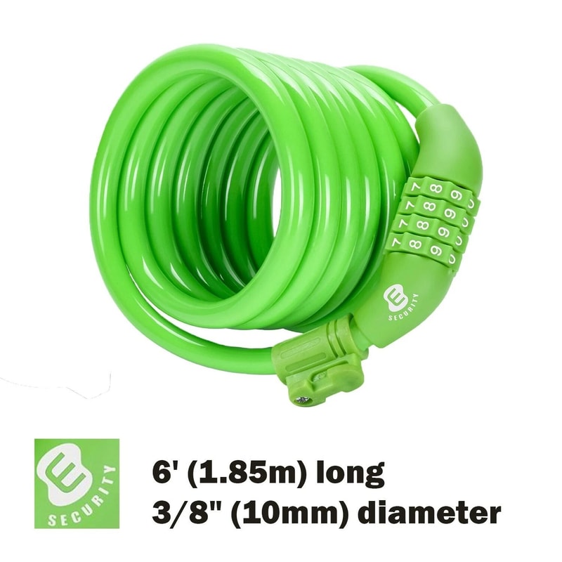 Bike Lock Cable Combination Anti Theft Resettable Green 3