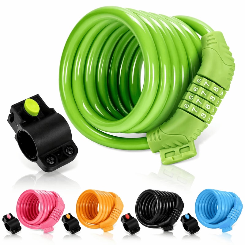 Bike Lock Cable Combination Anti Theft Resettable Green 0