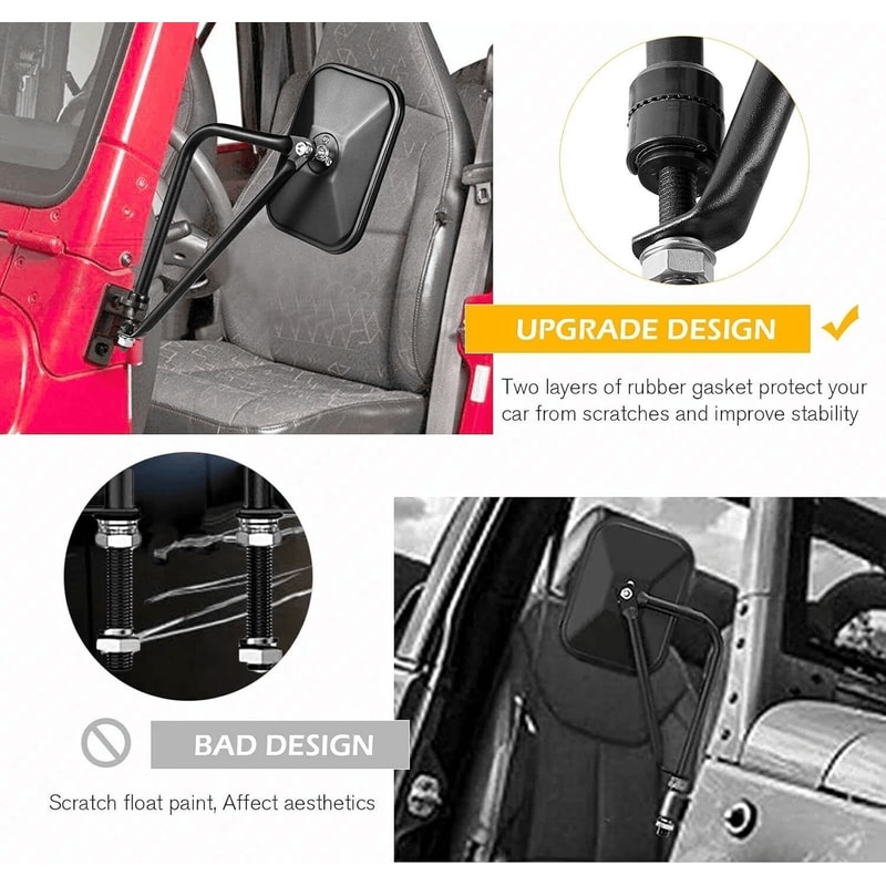 Jeep Wrangler Door Off Mirrors Pair Shake Proof Side View Mirrors With Brackets 1