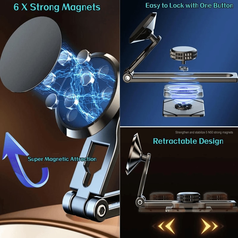 Universal Magnetic Car Phone Mount Dashboard Holder With 360 Rotation Foldable Stand 5