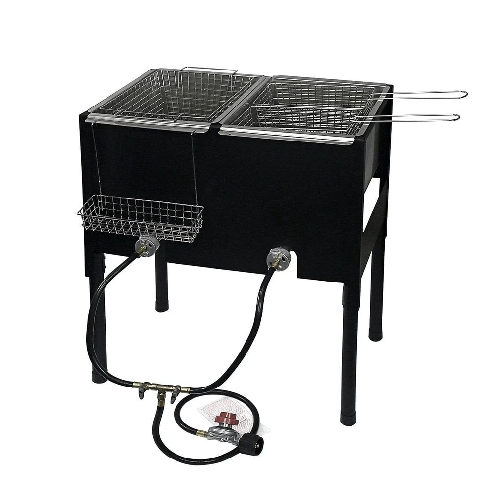 Propane Deep Fryer With Triple Baskets And Double Burner Stand 0