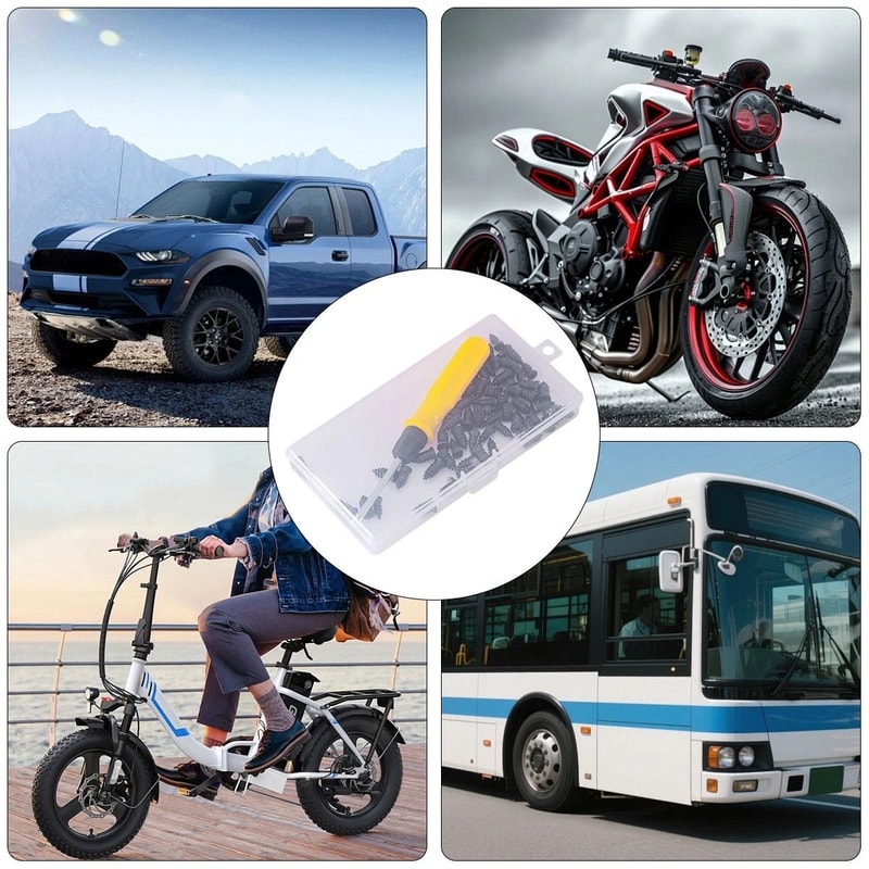 Tire Repair Kit Rubber Nails With Screwdriver For Cars Bikes Motorcycles 3