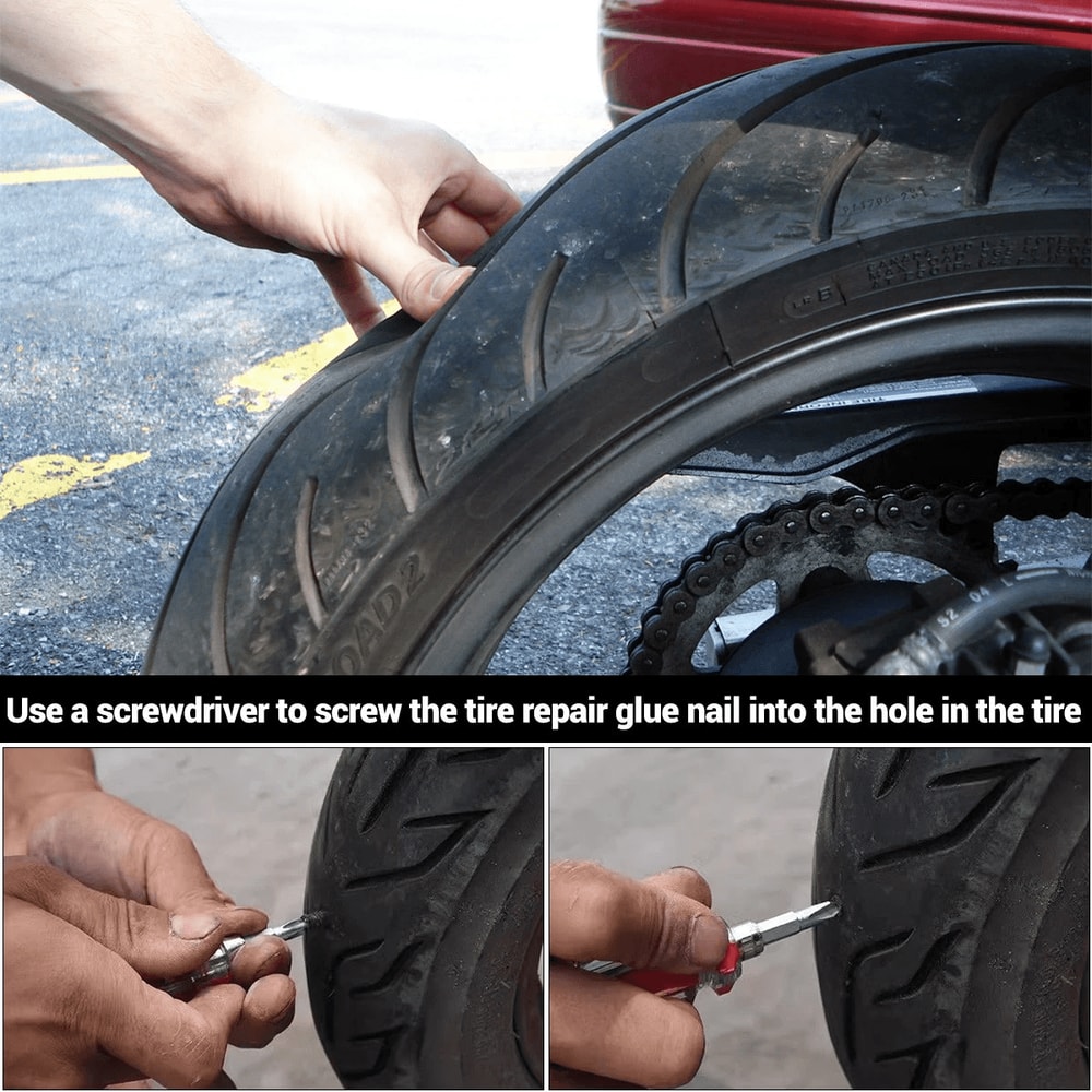 Tire Repair Kit Rubber Nails With Screwdriver For Cars Bikes Motorcycles 5