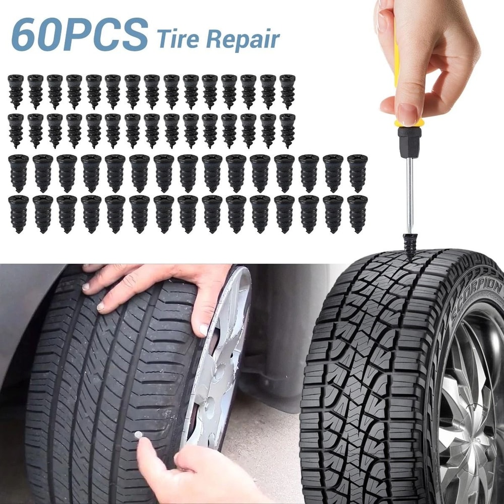 Tire Repair Kit Rubber Nails With Screwdriver For Cars Bikes Motorcycles 7