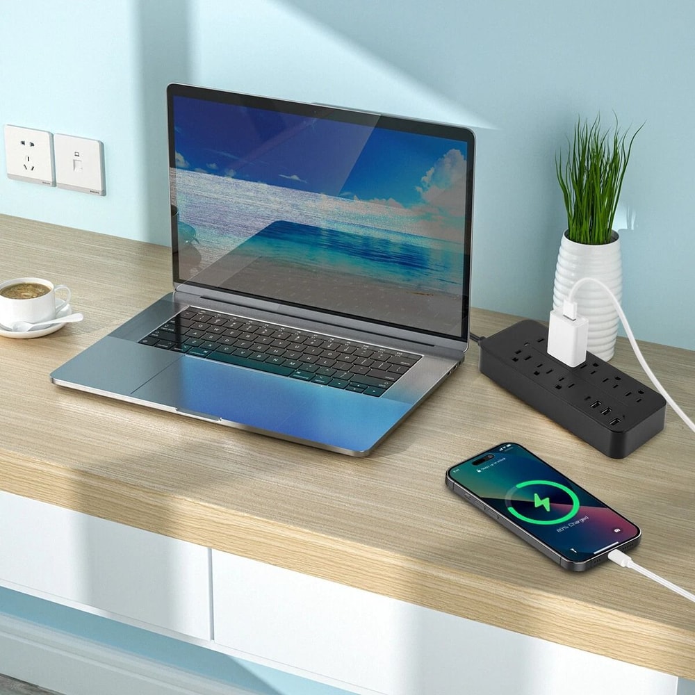 Outlet Wall Mountable Surge Protector Power Strip With USB Charging Ports 2