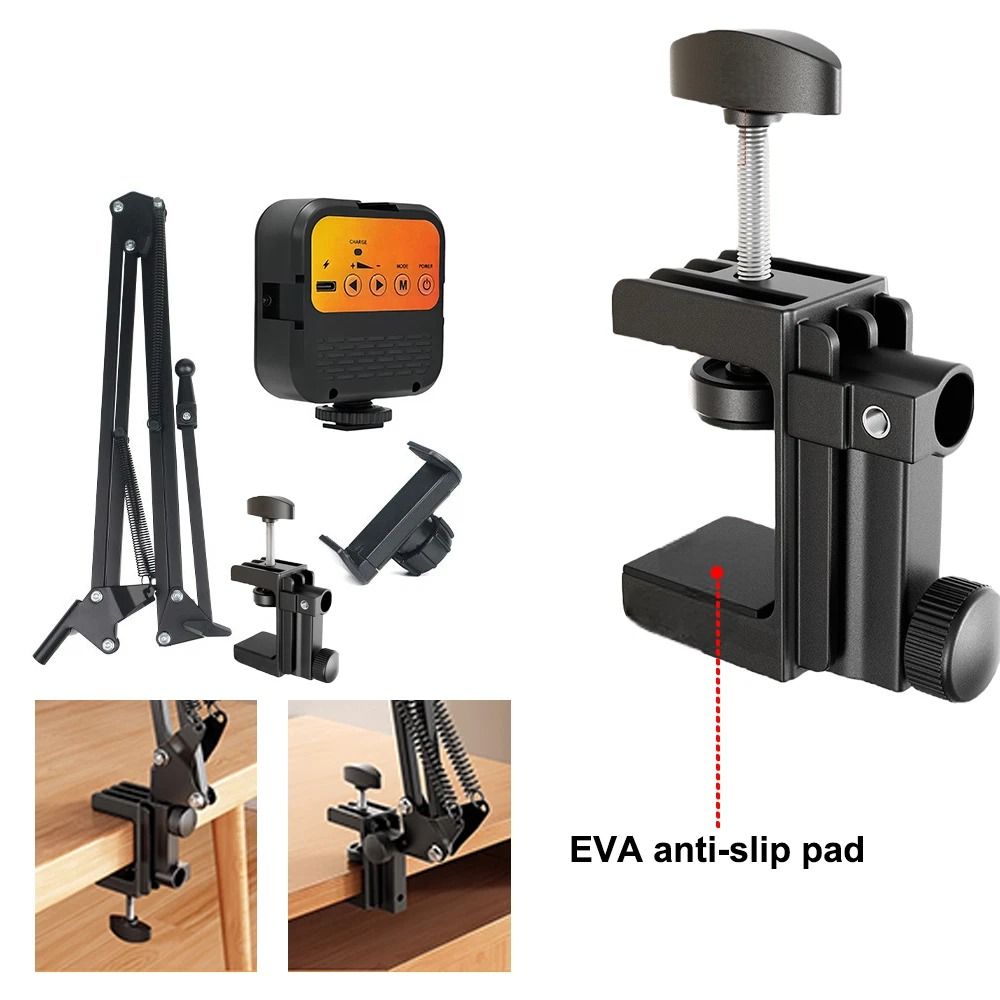 Overhead Phone Mount With LED Light Flexible Desk Phone Holder For Video Recording 3