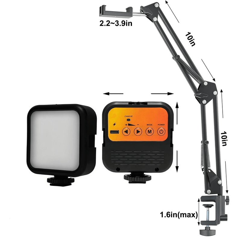 Overhead Phone Mount With LED Light Flexible Desk Phone Holder For Video Recording 5