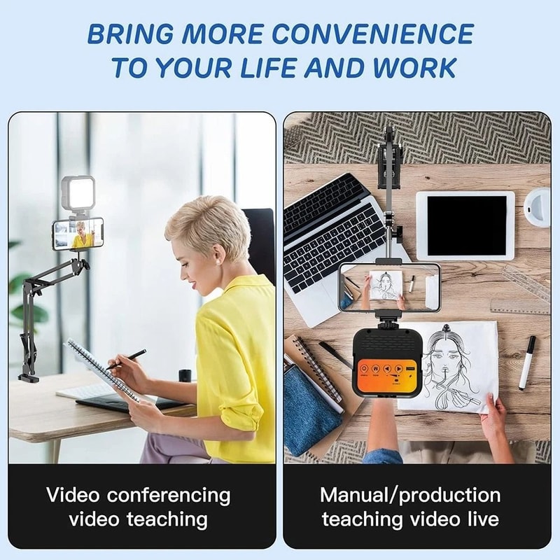 Overhead Phone Mount With LED Light Flexible Desk Phone Holder For Video Recording 8