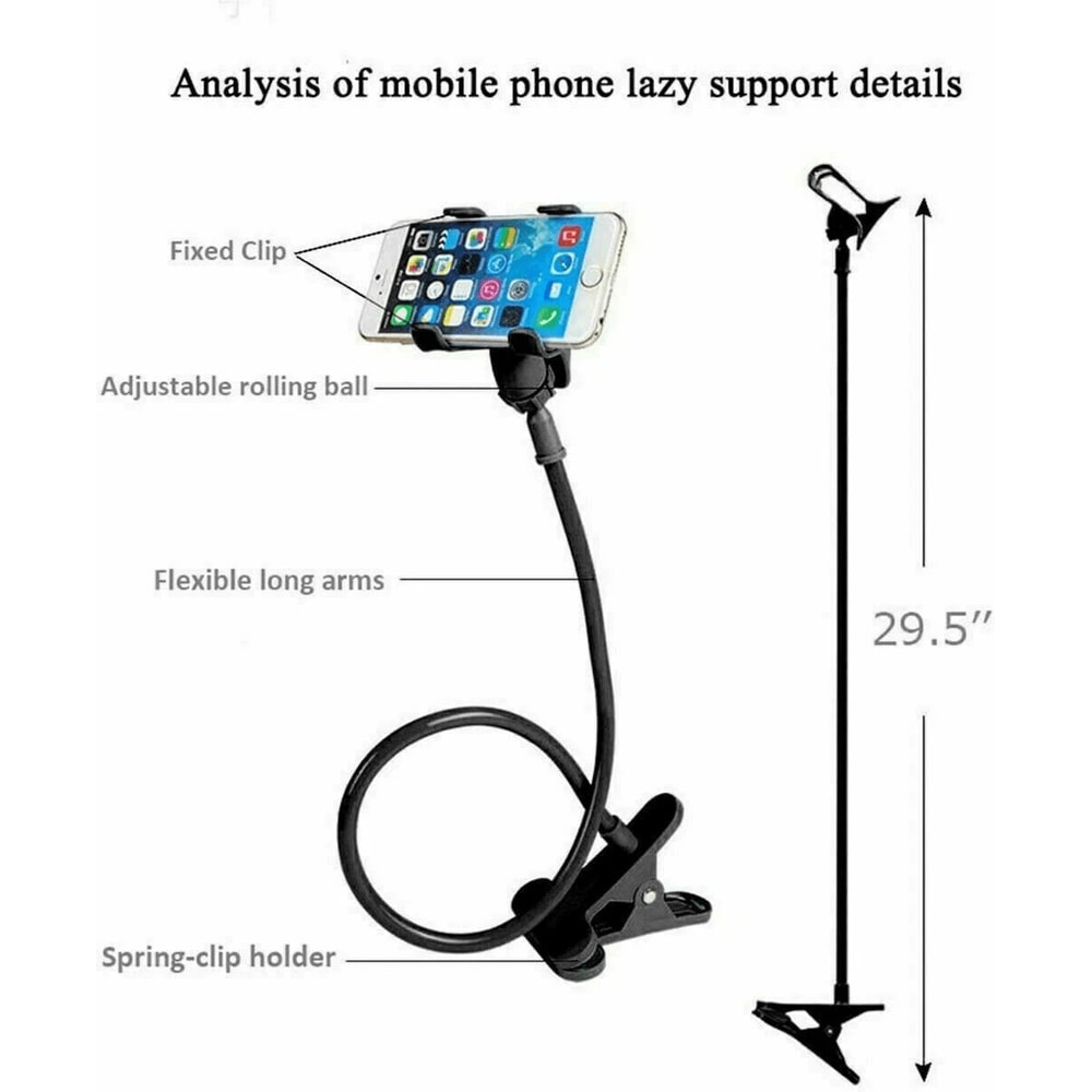 Hands Free Gooseneck Phone Holder Flexible Bed And Desk Clip Stand 3