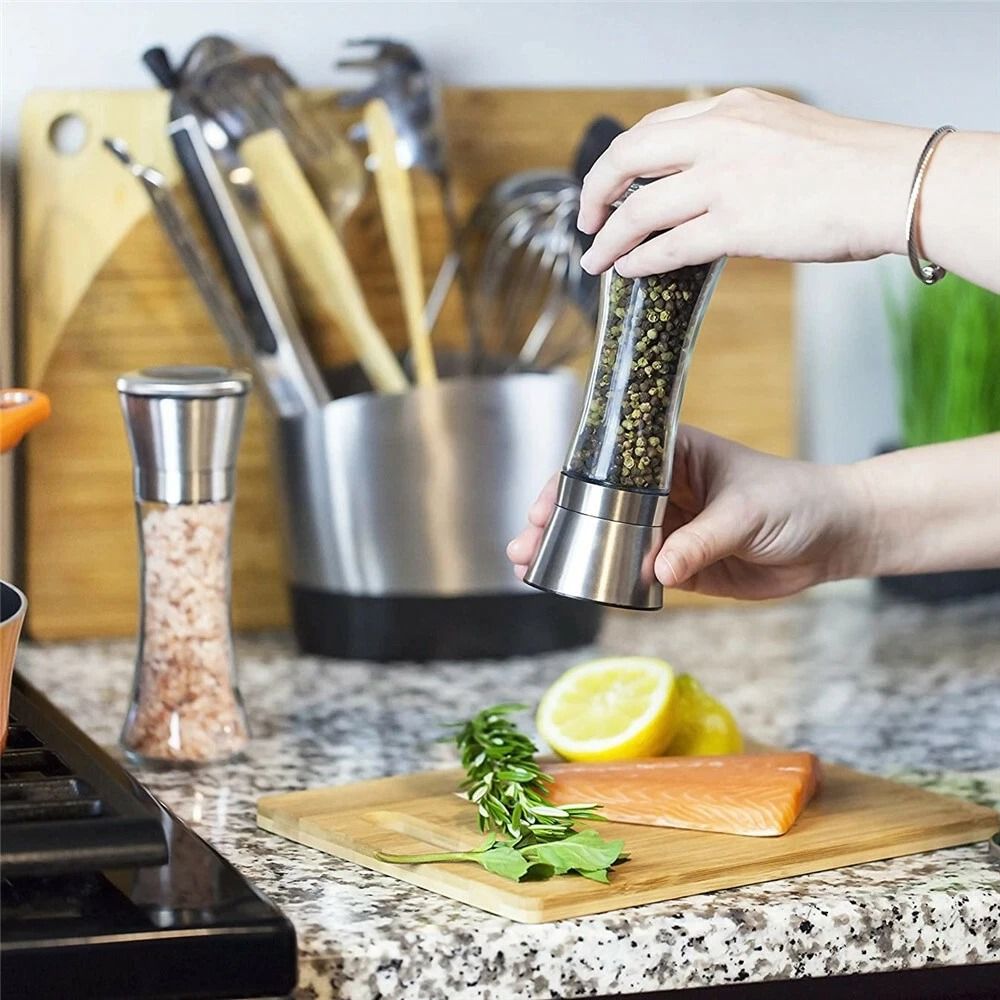 Stainless Steel Salt And Pepper Grinder With Refillable Glass Bottle 1