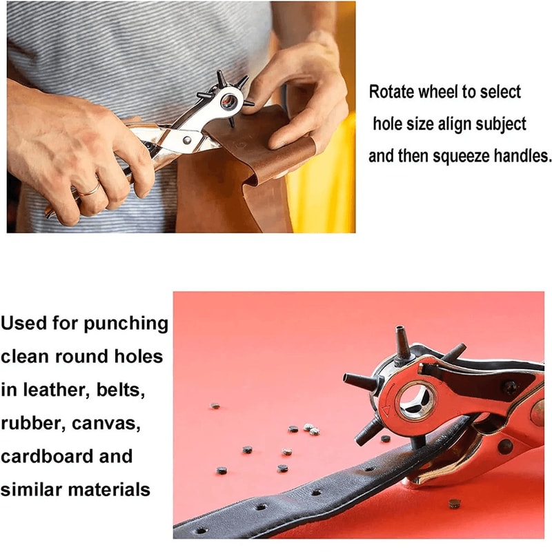 Heavy Duty Revolving Leather Hole Punch Tool For Belts Straps Crafts 2