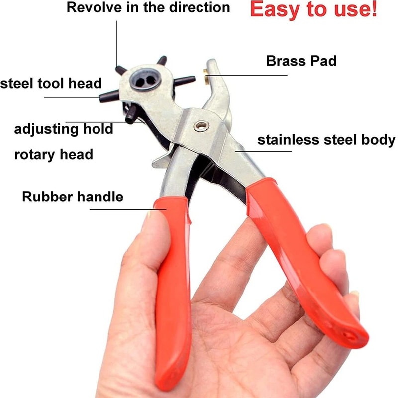 Heavy Duty Revolving Leather Hole Punch Tool For Belts Straps Crafts 3