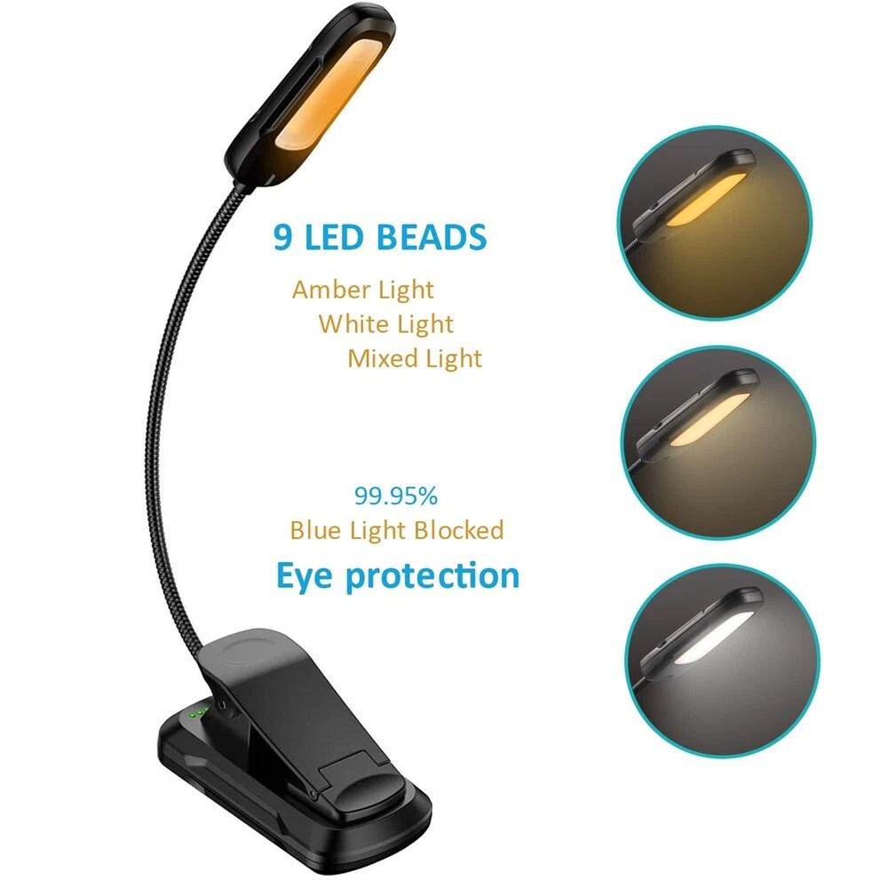 Rechargeable LED Book Light With Flexible Clip And Light Modes 5