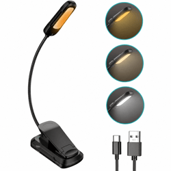 rechargeable led book light with flexible clip and light modes