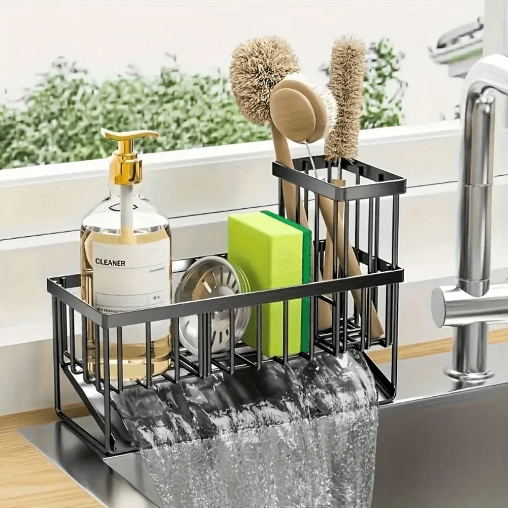 Stainless Steel Sink Caddy Sponge Organizer With Towel Holder 2