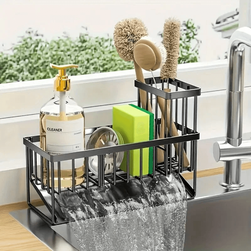 Stainless Steel Sink Caddy Sponge Organizer With Towel Holder 2