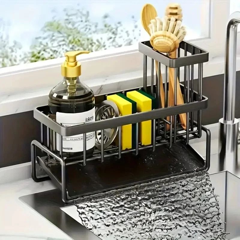 Stainless Steel Sink Caddy Sponge Organizer With Towel Holder 0