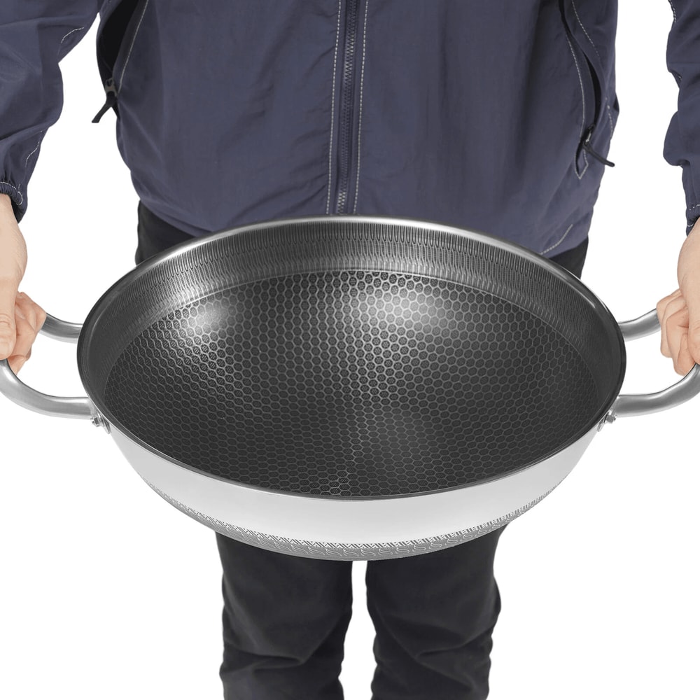 Non Stick Paella Pan With Lid Stainless Steel Frying Skillet For Cooking 7