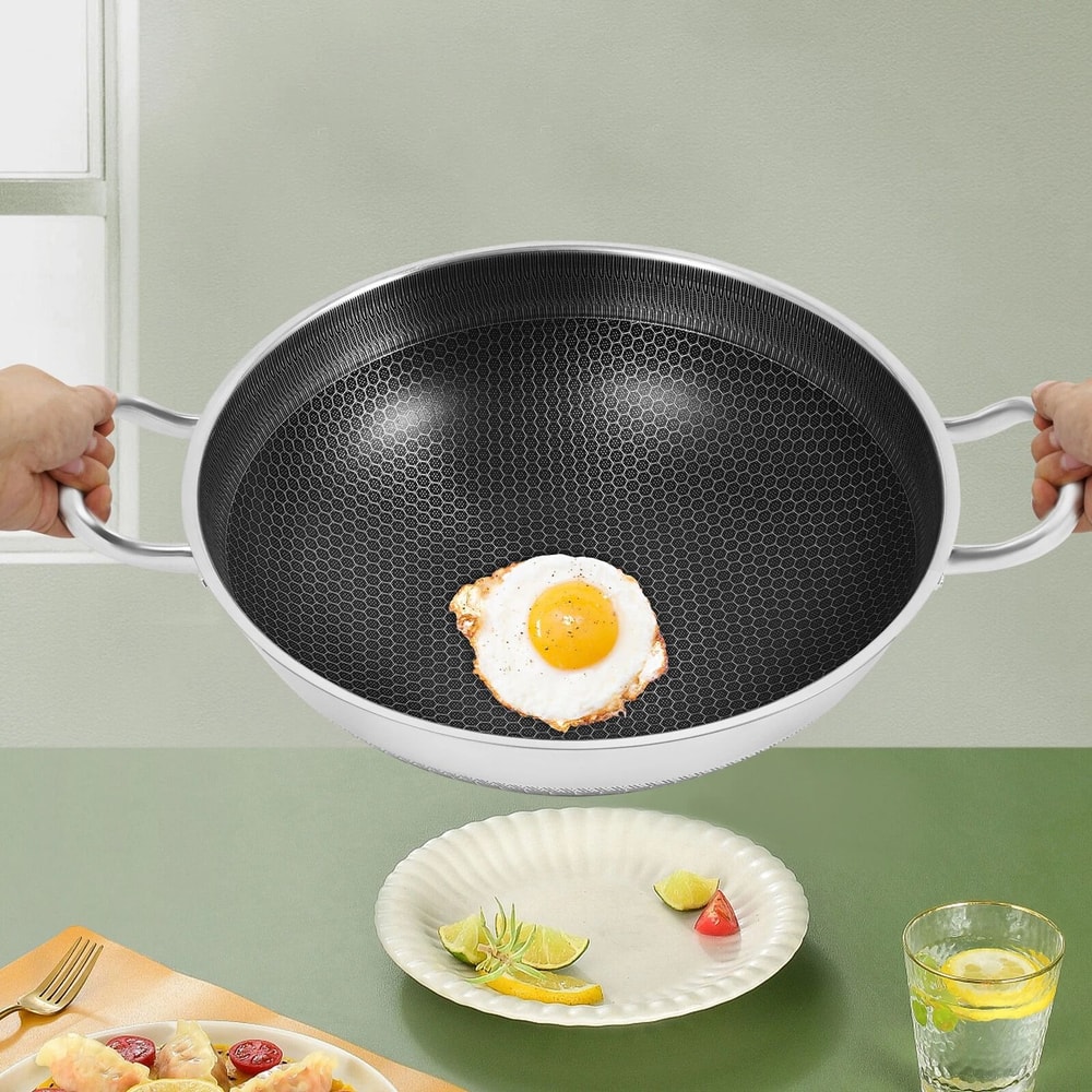 Non Stick Paella Pan With Lid Stainless Steel Frying Skillet For Cooking 4