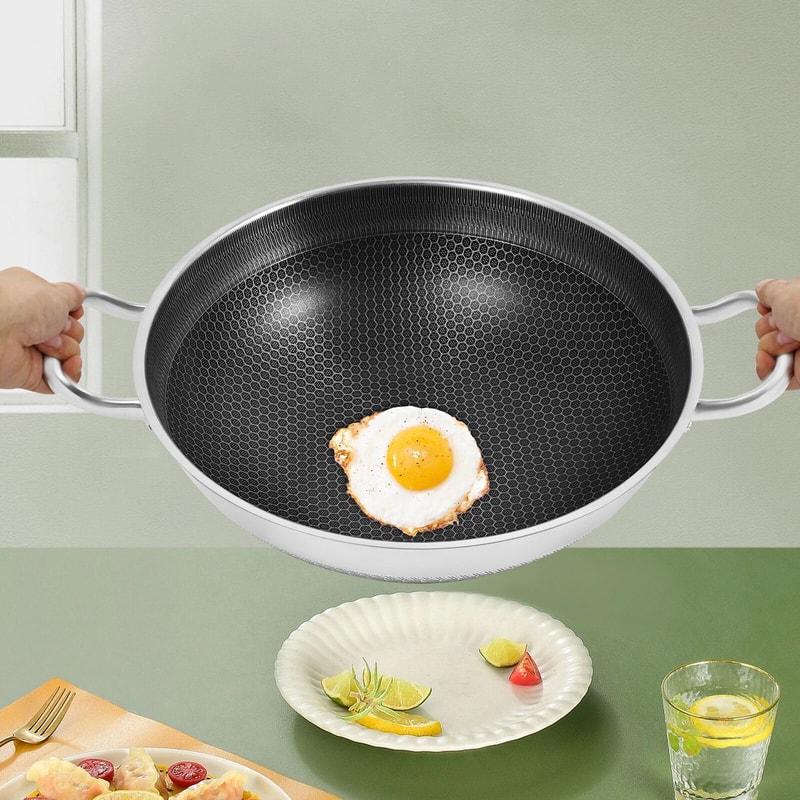 Non Stick Paella Pan With Lid Stainless Steel Frying Skillet For Cooking 4