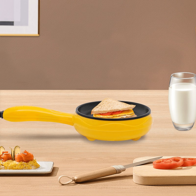 Yellow Compact Mini Electric Skillet Non Stick Portable Frying Pan 0