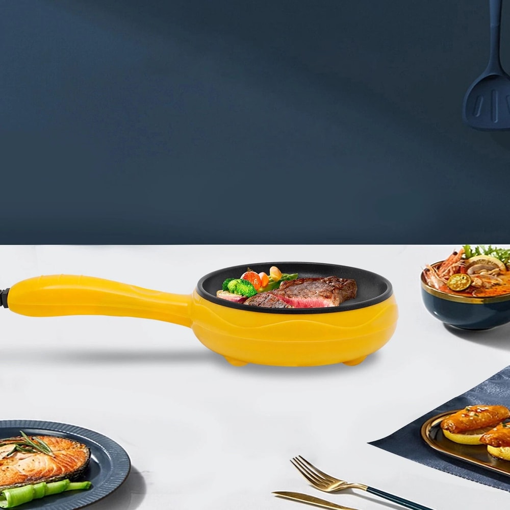 Yellow Compact Mini Electric Skillet Non Stick Portable Frying Pan 1