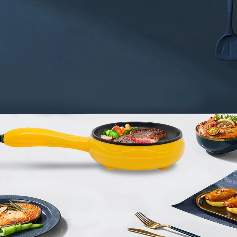 Yellow Compact Mini Electric Skillet Non Stick Portable Frying Pan 1