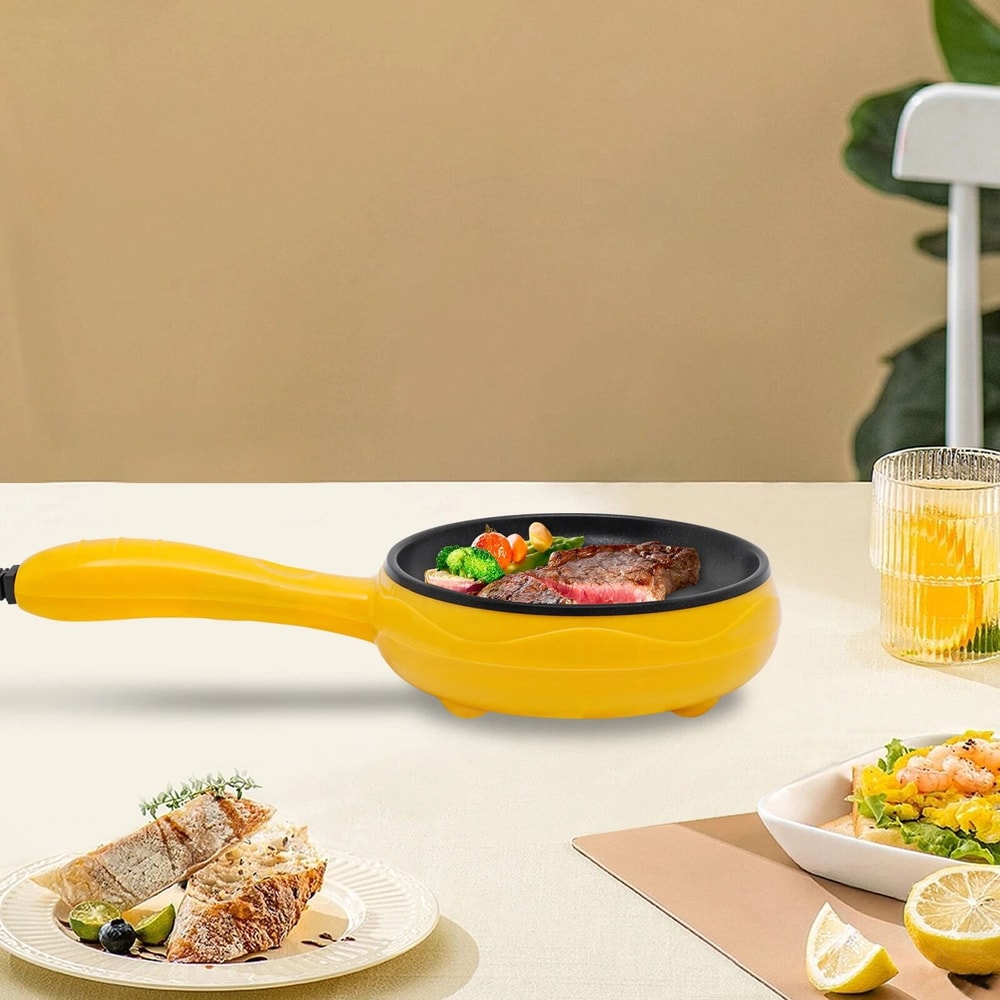 Yellow Compact Mini Electric Skillet Non Stick Portable Frying Pan 2