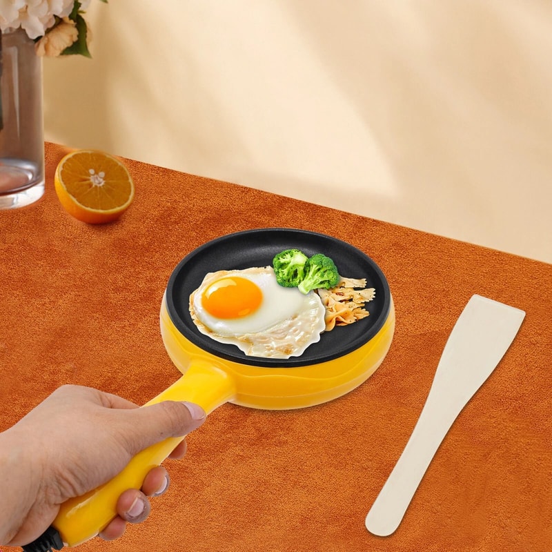 Yellow Compact Mini Electric Skillet Non Stick Portable Frying Pan 5